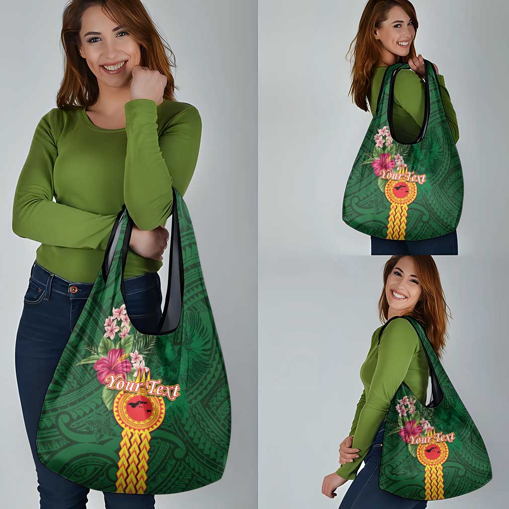 Manuʻa Islands Grocery Bag Polynesian Style with Rooster Tattoo and Tropical Plants