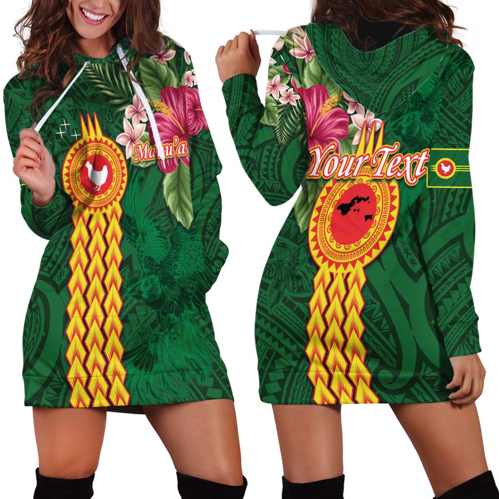 Personalised Manuʻa Islands Hoodie Dress Polynesian Style with Rooster Tattoo and Tropical Plants LT03 - Polynesian Pride