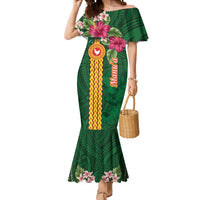 Personalised Manuʻa Islands Mermaid Dress Polynesian Style with Rooster Tattoo and Tropical Plants LT03 Women Green - Polynesian Pride