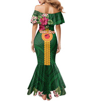 Personalised Manuʻa Islands Mermaid Dress Polynesian Style with Rooster Tattoo and Tropical Plants LT03 - Polynesian Pride