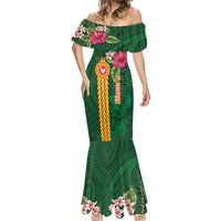 Personalised Manuʻa Islands Mermaid Dress Polynesian Style with Rooster Tattoo and Tropical Plants LT03 - Polynesian Pride
