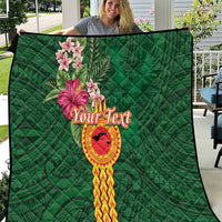 Personalised Manuʻa Islands Quilt Polynesian Style with Rooster Tattoo and Tropical Plants LT03 Green - Polynesian Pride