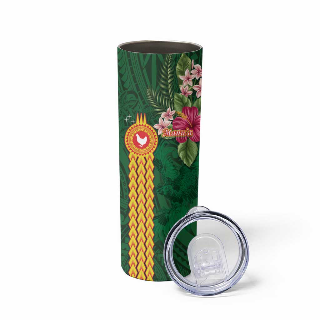 Personalised Manuʻa Skinny Tumbler Polynesian Style with Rooster Tattoo and Tropical Plants LT03 - Polynesian Pride
