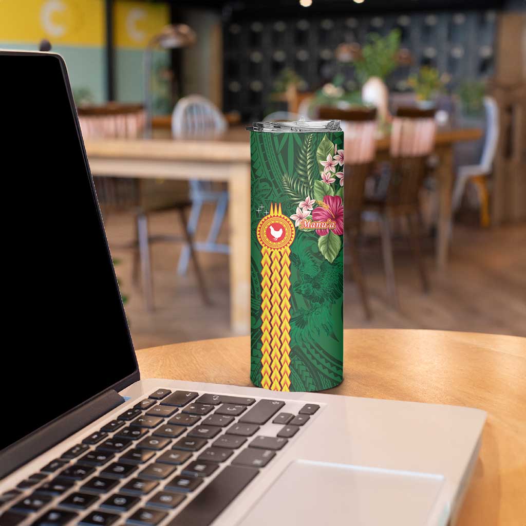 Personalised Manuʻa Skinny Tumbler Polynesian Style with Rooster Tattoo and Tropical Plants LT03 - Polynesian Pride