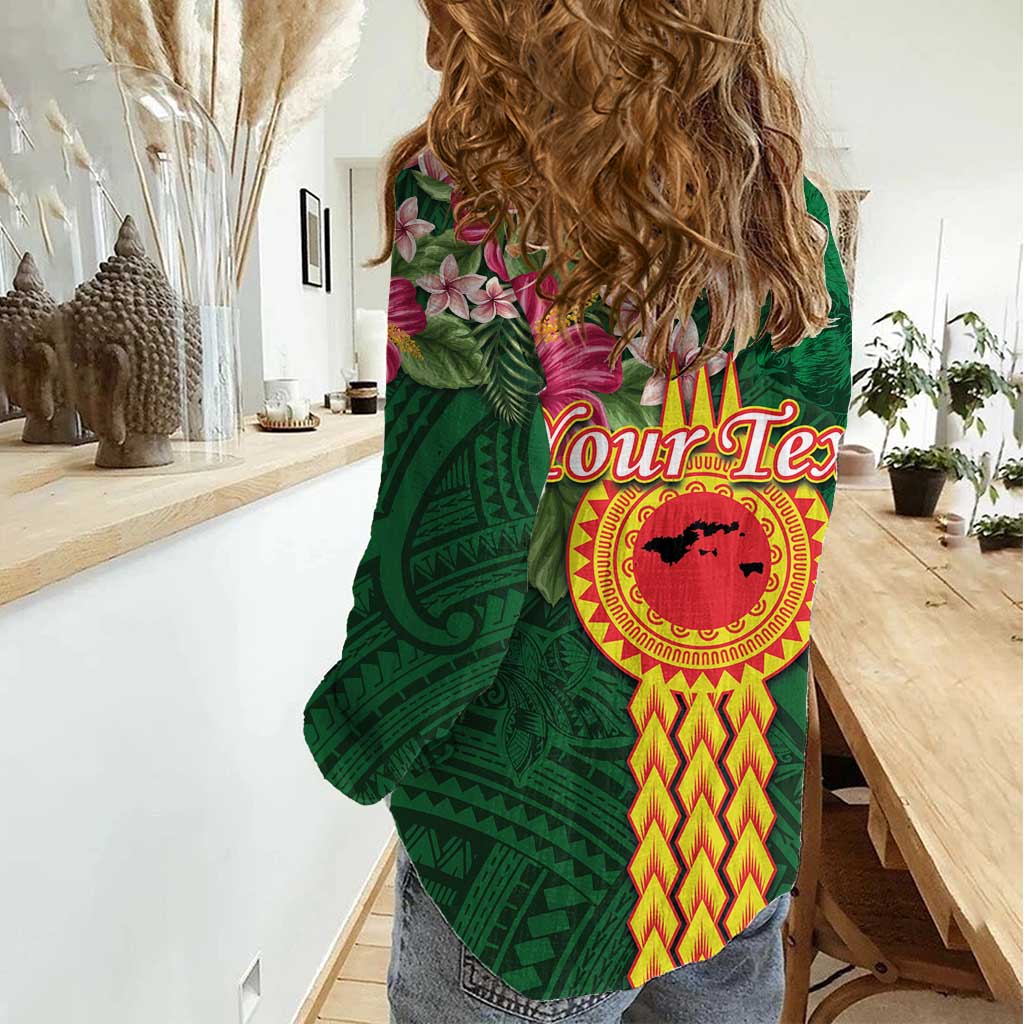Personalised Manuʻa Islands Women Casual Shirt Polynesian Style with Rooster Tattoo and Tropical Plants LT03 - Polynesian Pride