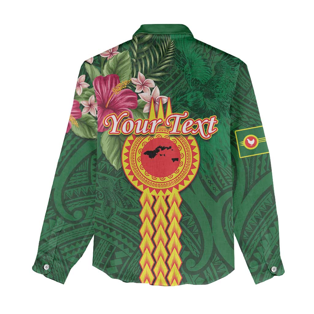 Personalised Manuʻa Islands Women Casual Shirt Polynesian Style with Rooster Tattoo and Tropical Plants LT03 - Polynesian Pride