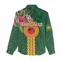 Personalised Manuʻa Islands Women Casual Shirt Polynesian Style with Rooster Tattoo and Tropical Plants LT03 - Polynesian Pride