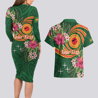 Personalised Manuʻa Islands Couples Matching Long Sleeve Bodycon Dress and Hawaiian Shirt Polynesian Art Tattoo Style and Tropical Plants LT03 - Polynesian Pride