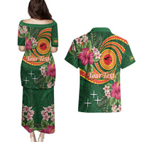 Personalised Manuʻa Islands Couples Matching Puletasi and Hawaiian Shirt Polynesian Art Tattoo Style and Tropical Plants LT03 - Polynesian Pride
