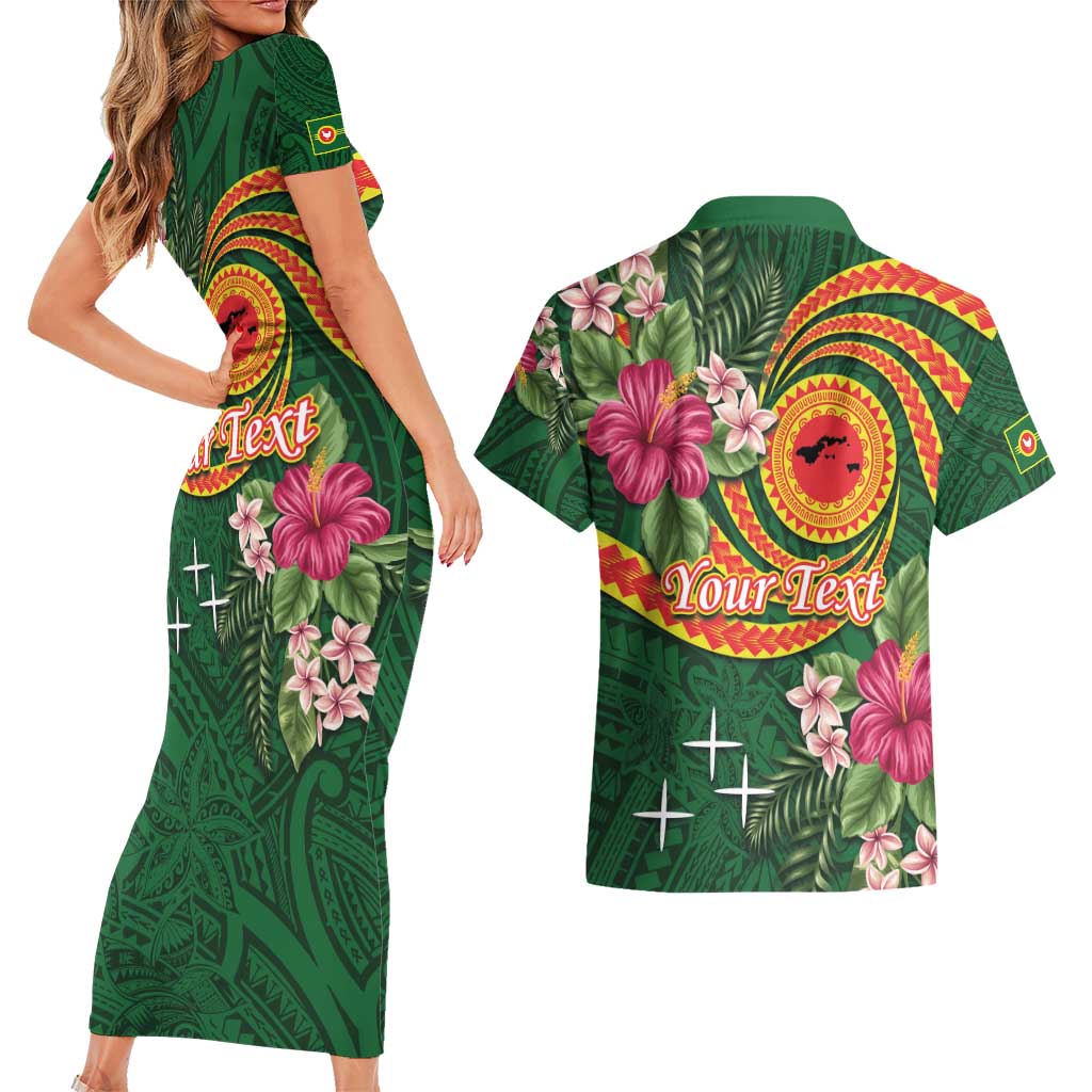 Personalised Manuʻa Islands Couples Matching Short Sleeve Bodycon Dress and Hawaiian Shirt Polynesian Art Tattoo Style and Tropical Plants LT03 - Polynesian Pride