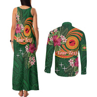 Personalised Manuʻa Islands Couples Matching Tank Maxi Dress and Long Sleeve Button Shirt Polynesian Art Tattoo Style and Tropical Plants LT03 - Polynesian Pride