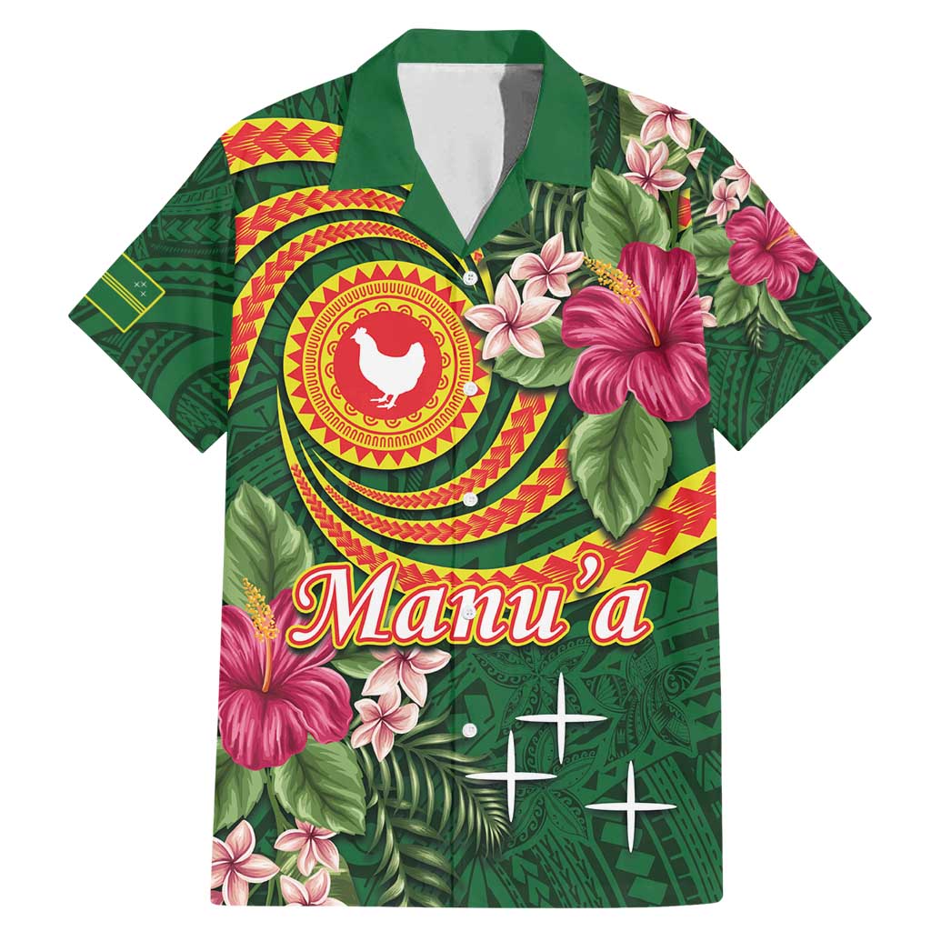 Personalised Manuʻa Islands Family Matching Mermaid Dress and Hawaiian Shirt Polynesian Art Tattoo Style and Tropical Plants LT03 Dad's Shirt - Short Sleeve Green - Polynesian Pride