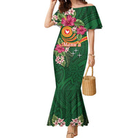 Personalised Manuʻa Islands Family Matching Mermaid Dress and Hawaiian Shirt Polynesian Art Tattoo Style and Tropical Plants LT03 Mom's Dress Green - Polynesian Pride