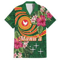 Personalised Manuʻa Islands Family Matching Off The Shoulder Long Sleeve Dress and Hawaiian Shirt Polynesian Art Tattoo Style and Tropical Plants LT03 Dad's Shirt - Short Sleeve Green - Polynesian Pride