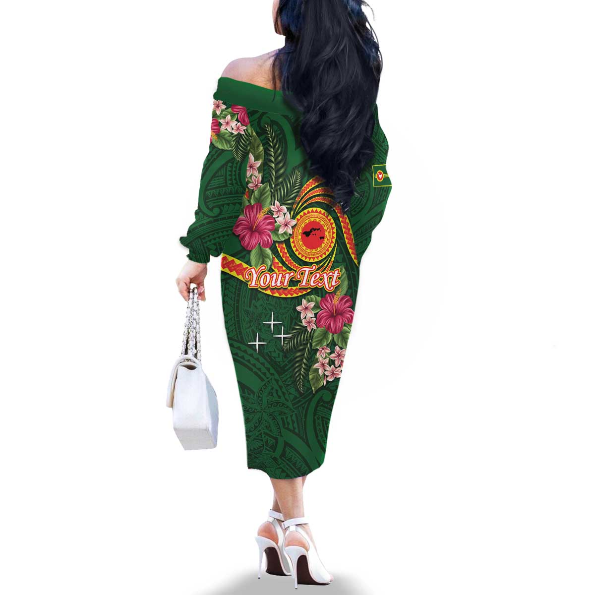 Personalised Manuʻa Islands Family Matching Off The Shoulder Long Sleeve Dress and Hawaiian Shirt Polynesian Art Tattoo Style and Tropical Plants LT03 - Polynesian Pride