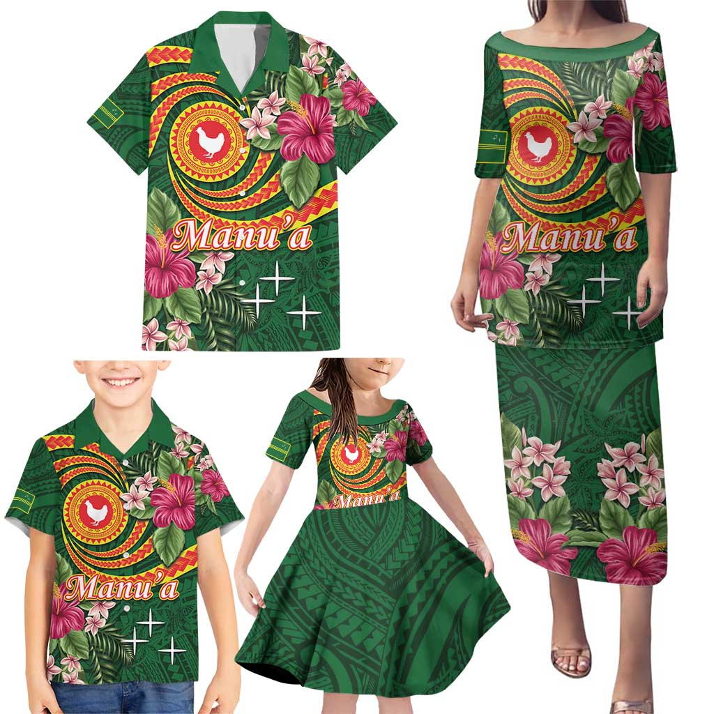 Personalised Manuʻa Islands Family Matching Puletasi and Hawaiian Shirt Polynesian Art Tattoo Style and Tropical Plants LT03 - Polynesian Pride