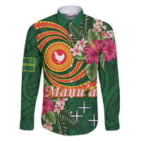 Personalised Manuʻa Islands Family Matching Puletasi and Hawaiian Shirt Polynesian Art Tattoo Style and Tropical Plants LT03 Dad's Shirt - Long Sleeve Green - Polynesian Pride