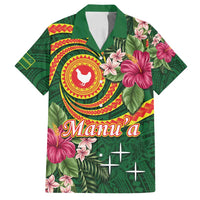 Personalised Manuʻa Islands Family Matching Summer Maxi Dress and Hawaiian Shirt Polynesian Art Tattoo Style and Tropical Plants LT03 Dad's Shirt - Short Sleeve Green - Polynesian Pride