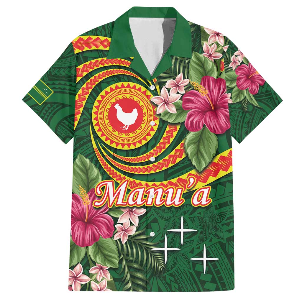 Personalised Manuʻa Islands Family Matching Tank Maxi Dress and Hawaiian Shirt Polynesian Art Tattoo Style and Tropical Plants LT03 Dad's Shirt - Short Sleeve Green - Polynesian Pride