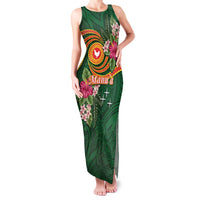 Personalised Manuʻa Islands Family Matching Tank Maxi Dress and Hawaiian Shirt Polynesian Art Tattoo Style and Tropical Plants LT03 Mom's Dress Green - Polynesian Pride