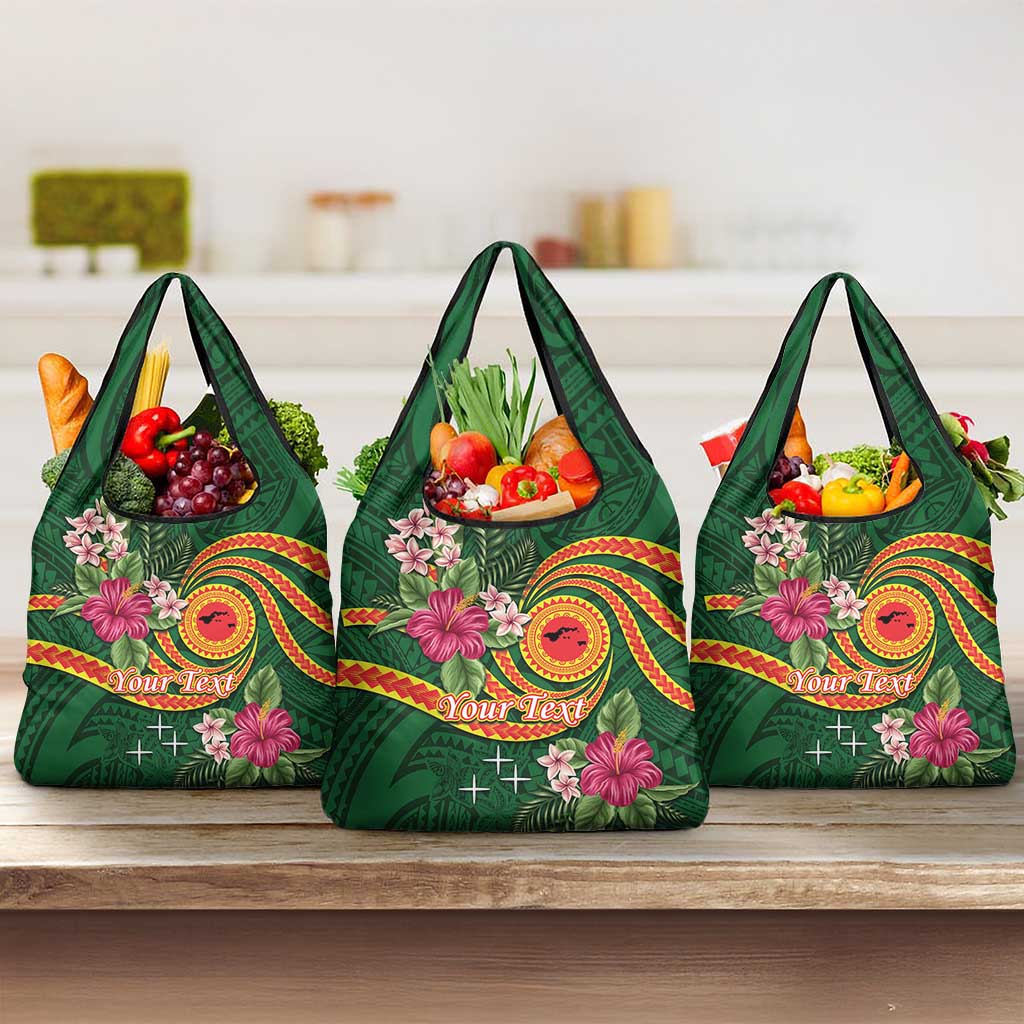 Manuʻa Islands Grocery Bag Polynesian Art Tattoo Style and Tropical Plants