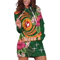 Personalised Manuʻa Islands Hoodie Dress Polynesian Art Tattoo Style and Tropical Plants LT03 Green - Polynesian Pride