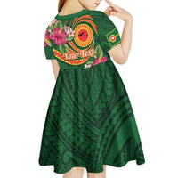 Manuʻa Islands Kid Short Sleeve Dress Polynesian Art Tattoo Style and Tropical Plants