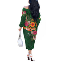 Personalised Manuʻa Islands Off The Shoulder Long Sleeve Dress Polynesian Art Tattoo Style and Tropical Plants LT03 - Polynesian Pride