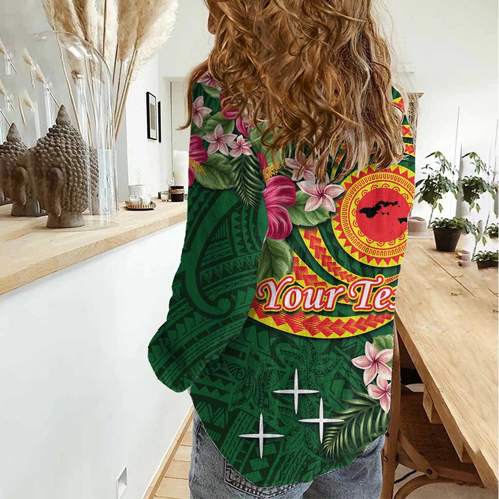 Personalised Manuʻa Islands Women Casual Shirt Polynesian Art Tattoo Style and Tropical Plants LT03 - Polynesian Pride