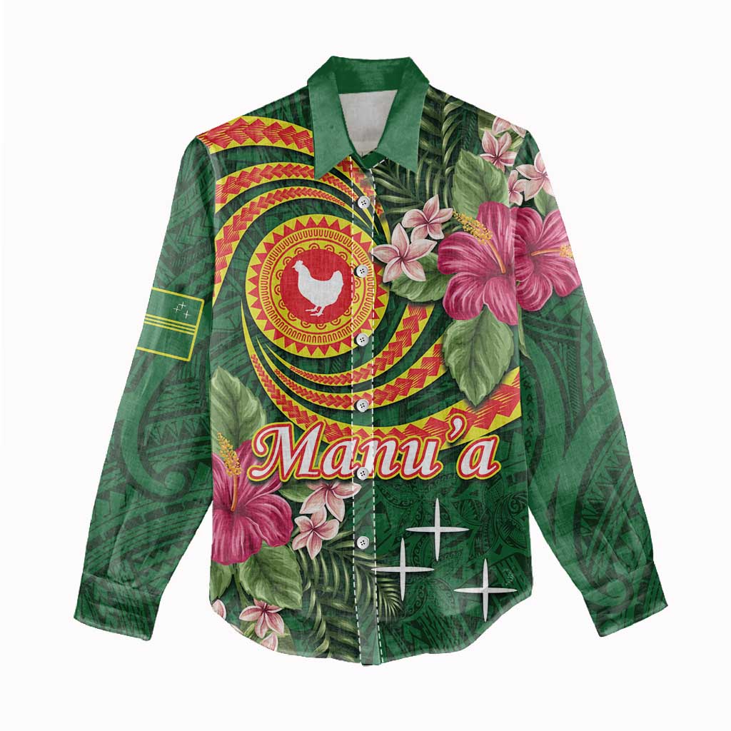 Personalised Manuʻa Islands Women Casual Shirt Polynesian Art Tattoo Style and Tropical Plants LT03 - Polynesian Pride