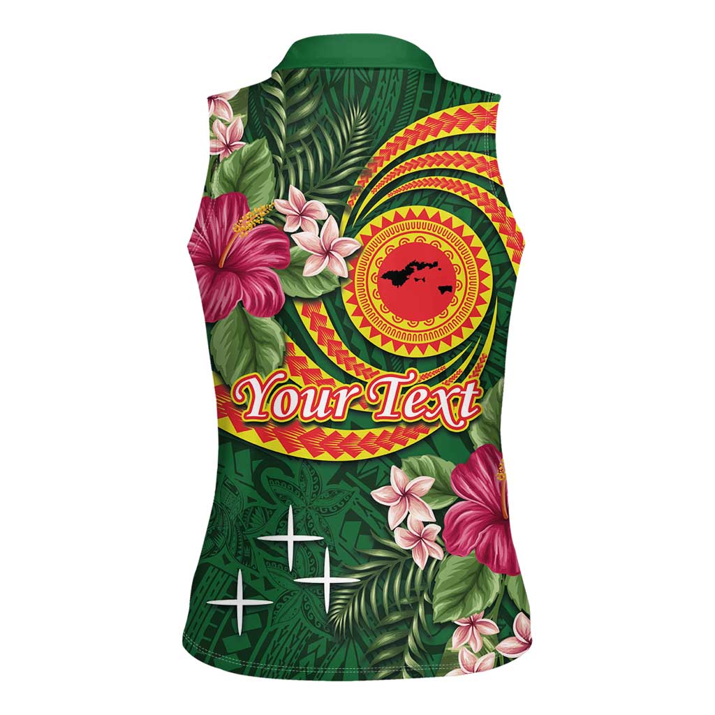 Personalised Manuʻa Islands Women Sleeveless Polo Shirt Polynesian Art Tattoo Style and Tropical Plants LT03 - Polynesian Pride