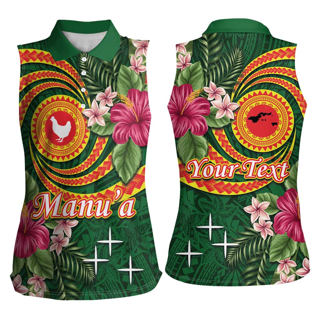 Personalised Manuʻa Islands Women Sleeveless Polo Shirt Polynesian Art Tattoo Style and Tropical Plants LT03 - Polynesian Pride
