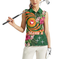 Personalised Manuʻa Islands Women Sleeveless Polo Shirt Polynesian Art Tattoo Style and Tropical Plants LT03 - Polynesian Pride