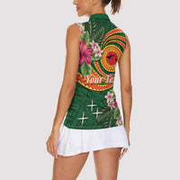 Personalised Manuʻa Islands Women Sleeveless Polo Shirt Polynesian Art Tattoo Style and Tropical Plants LT03 - Polynesian Pride