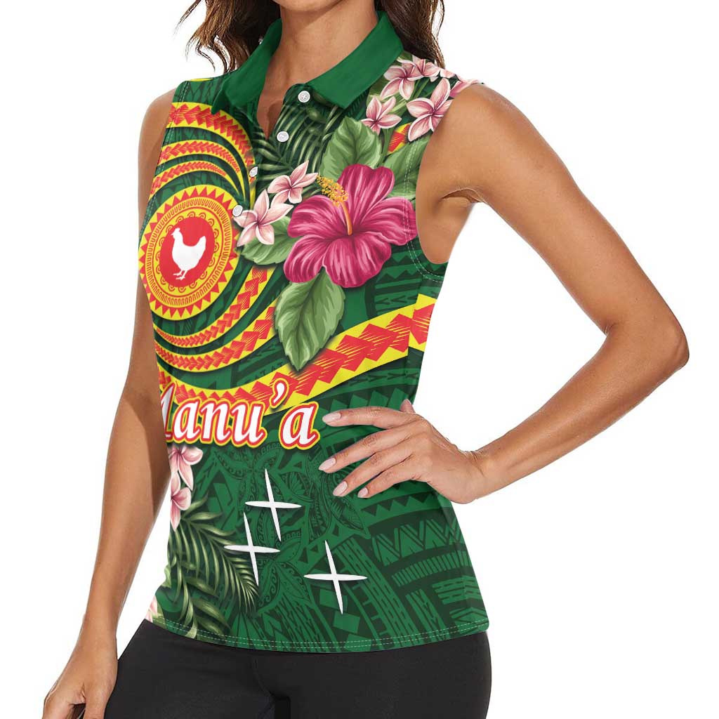 Personalised Manuʻa Islands Women Sleeveless Polo Shirt Polynesian Art Tattoo Style and Tropical Plants LT03 - Polynesian Pride