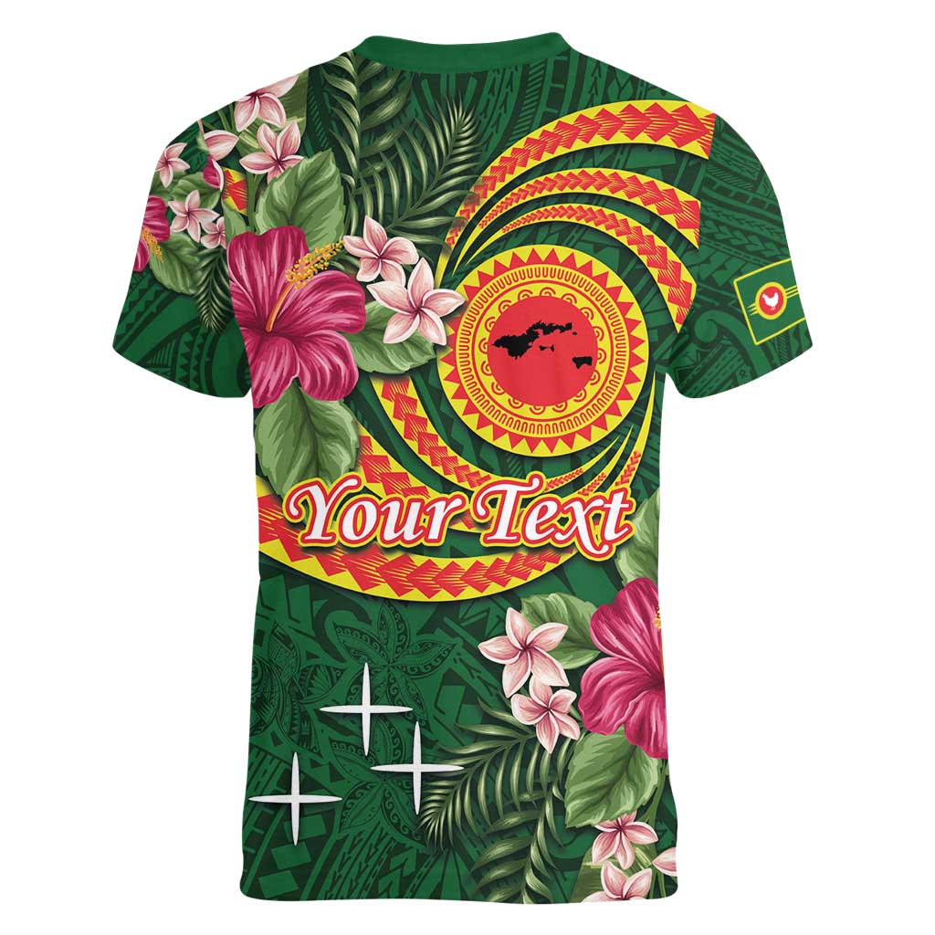 Personalised Manuʻa Islands Women V-Neck T-Shirt Polynesian Art Tattoo Style and Tropical Plants LT03 - Polynesian Pride