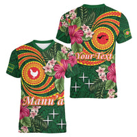 Personalised Manuʻa Islands Women V-Neck T-Shirt Polynesian Art Tattoo Style and Tropical Plants LT03 - Polynesian Pride