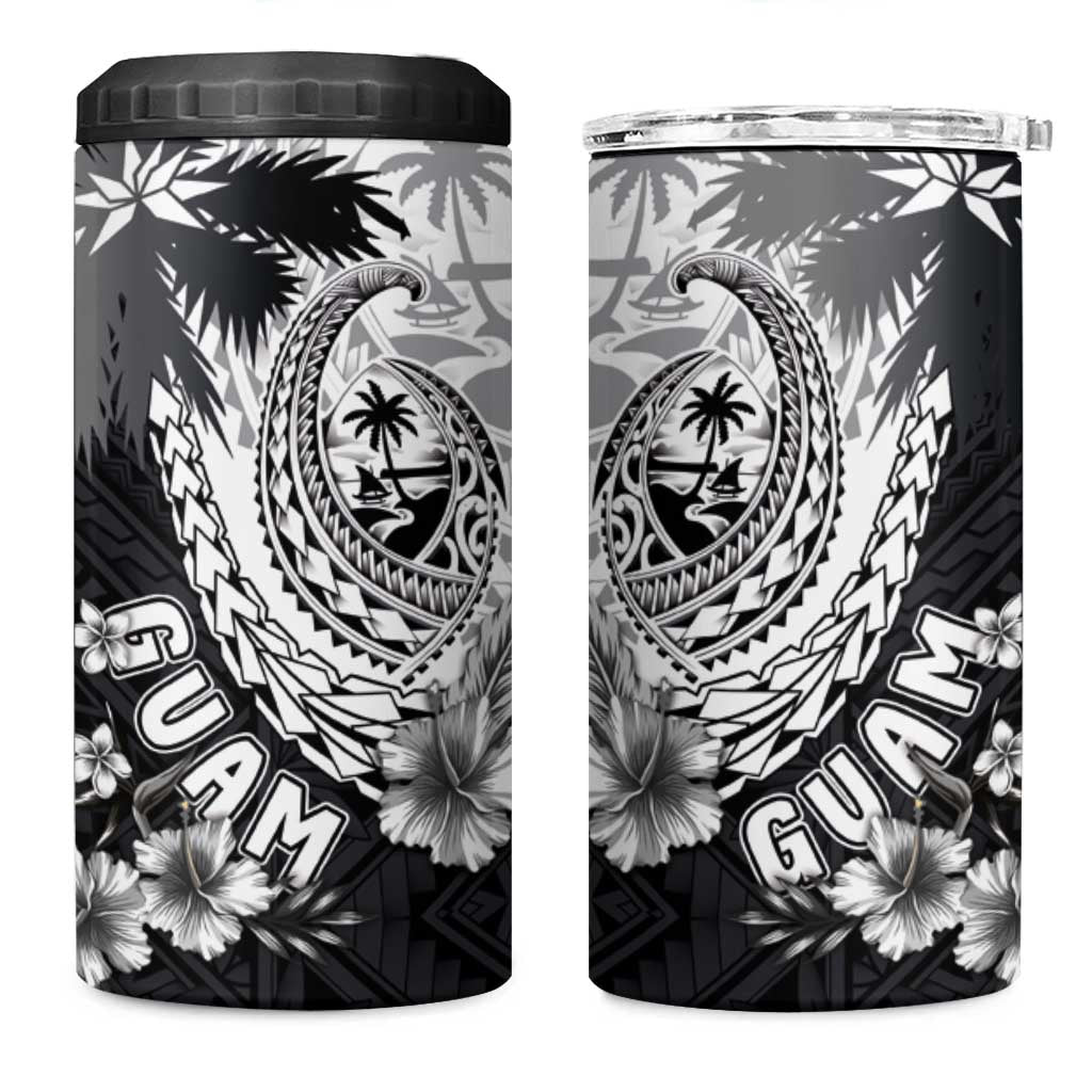 Hafa Adai Guam 4 in 1 Can Cooler Tumbler Polynesian Palm Tree Tattoo Hibiscus and Plumeria Art LT03 One Size: 16 oz Black - Polynesian Pride