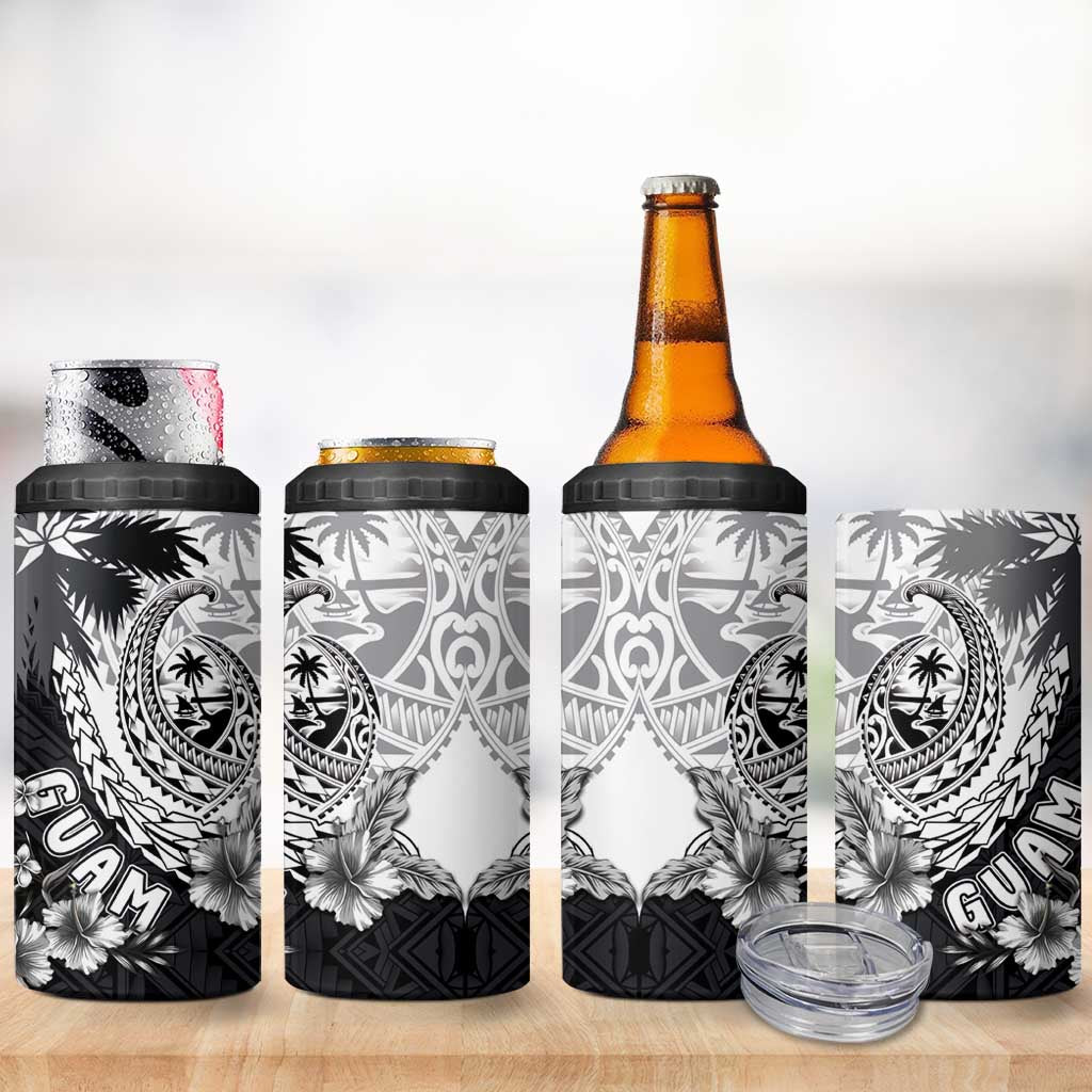 Hafa Adai Guam 4 in 1 Can Cooler Tumbler Polynesian Palm Tree Tattoo Hibiscus and Plumeria Art LT03 - Polynesian Pride