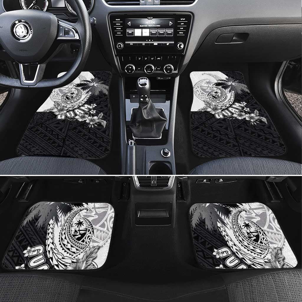 Hafa Adai Guam Car Mats Polynesian Palm Tree Tattoo Hibiscus and Plumeria Art LT03 Set 4pcs Black - Polynesian Pride