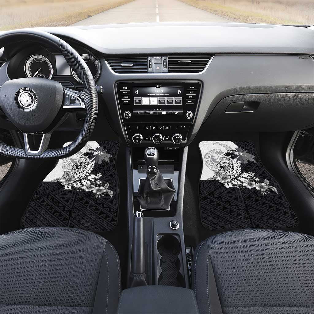 Hafa Adai Guam Car Mats Polynesian Palm Tree Tattoo Hibiscus and Plumeria Art LT03 Set 2pcs - Front Black - Polynesian Pride
