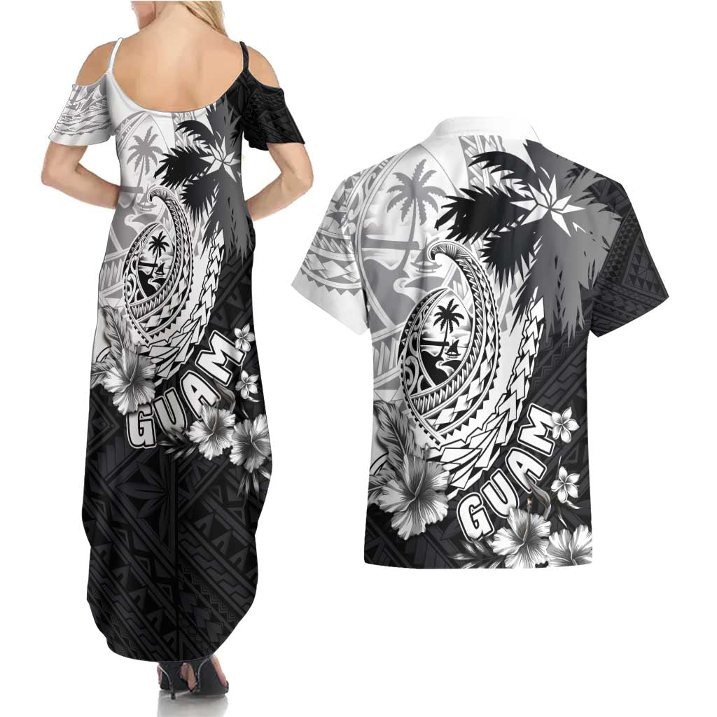 Hafa Adai Guam Couples Matching Summer Maxi Dress and Hawaiian Shirt Polynesian Palm Tree Tattoo Hibiscus and Plumeria Art LT03 - Polynesian Pride