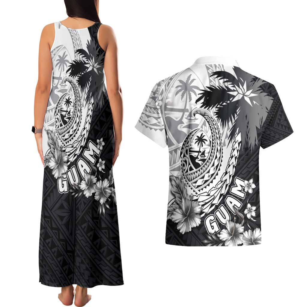 Hafa Adai Guam Couples Matching Tank Maxi Dress and Hawaiian Shirt Polynesian Palm Tree Tattoo Hibiscus and Plumeria Art LT03 - Polynesian Pride