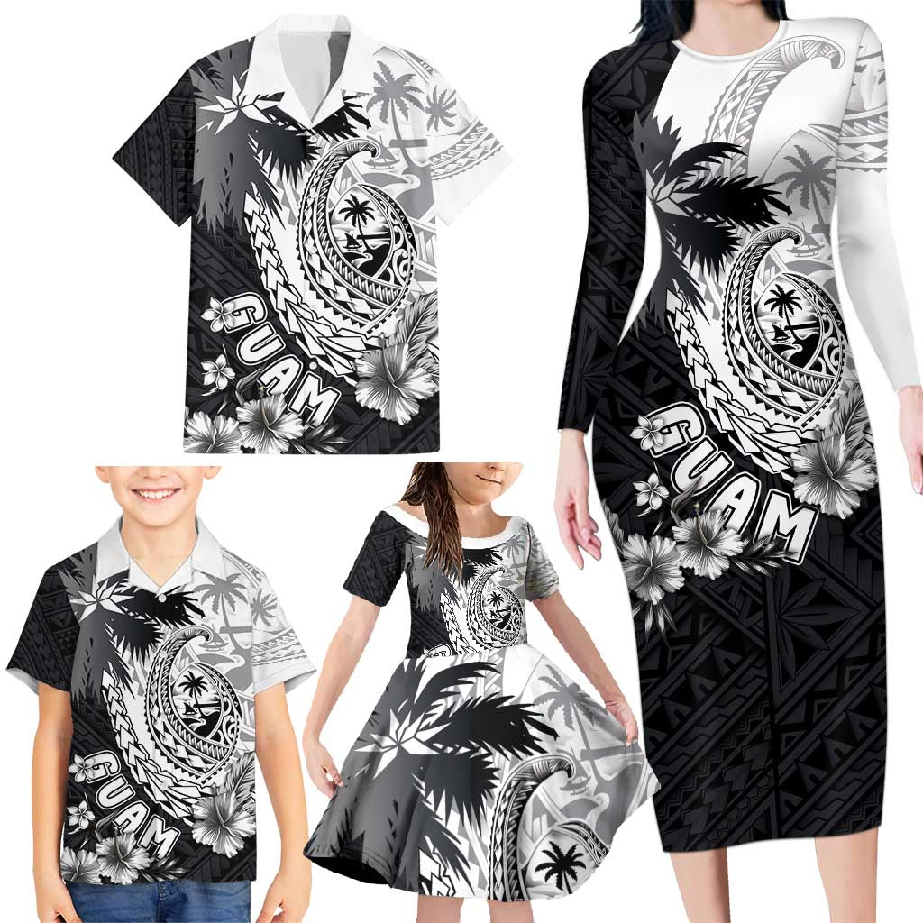 Hafa Adai Guam Family Matching Long Sleeve Bodycon Dress and Hawaiian Shirt Polynesian Palm Tree Tattoo Hibiscus and Plumeria Art LT03 - Polynesian Pride
