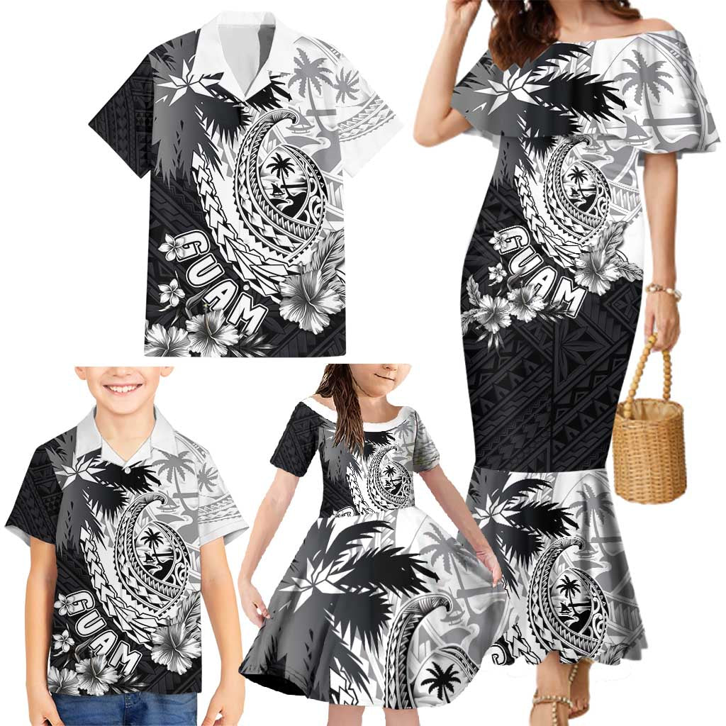 Hafa Adai Guam Family Matching Mermaid Dress and Hawaiian Shirt Polynesian Palm Tree Tattoo Hibiscus and Plumeria Art LT03 - Polynesian Pride
