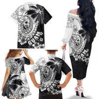 Hafa Adai Guam Family Matching Off The Shoulder Long Sleeve Dress and Hawaiian Shirt Polynesian Palm Tree Tattoo Hibiscus and Plumeria Art LT03 - Polynesian Pride