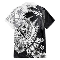 Hafa Adai Guam Family Matching Off The Shoulder Long Sleeve Dress and Hawaiian Shirt Polynesian Palm Tree Tattoo Hibiscus and Plumeria Art LT03 - Polynesian Pride