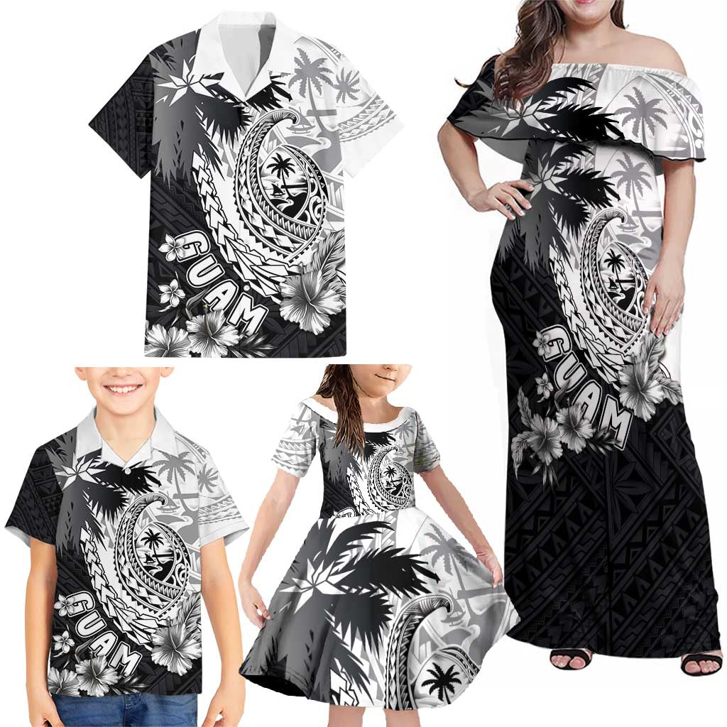 Hafa Adai Guam Family Matching Off Shoulder Maxi Dress and Hawaiian Shirt Polynesian Palm Tree Tattoo Hibiscus and Plumeria Art LT03 - Polynesian Pride