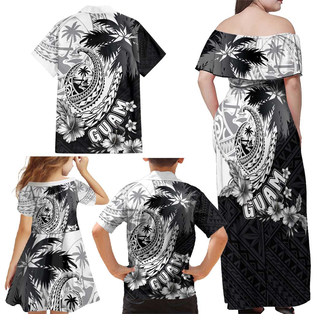 Hafa Adai Guam Family Matching Off Shoulder Maxi Dress and Hawaiian Shirt Polynesian Palm Tree Tattoo Hibiscus and Plumeria Art LT03 - Polynesian Pride