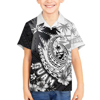 Hafa Adai Guam Family Matching Off Shoulder Maxi Dress and Hawaiian Shirt Polynesian Palm Tree Tattoo Hibiscus and Plumeria Art LT03 Son's Shirt Black - Polynesian Pride